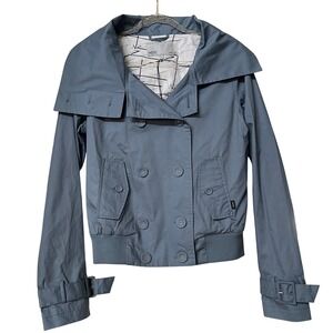 WESC cotton double breasted cropped jacket blue sz S streetwear mod style